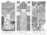 (left): Le Corbusier Ville pour 3 million d'habitants, 1922, from Oeuvre completes 1910-1929, combined with Le Corbusier Plan voisin for Paris, 1922; figure ground plan from Beziehungen by Tomas Valena, Ernst and Sohn, Berlin, 1994; (center): Le Corbusier La ville Radieuse, 1933, from La ville Radieuse, 1933; (right): From Albert Speer: Architecture 1932-42, ed. Leon Krier, AAM Editions, 1985, Reprint Monacelli, 2013.