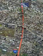 The urban ditch of I-95 is responsible for noise pollution and reduced property values in the Bronx, New York.