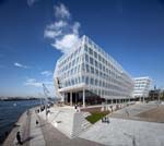 Unilever Headquarters, Hamburg, Germany: Southwest view from the Strandkai district of the surrounding waters and parks of HafenCity.