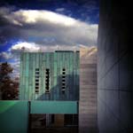 The copper-clad exterior of the new wing as seen from the special event balcony during construction.