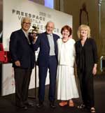 (l-r): Paolo Baratta, President, La Biennale di Venezia; Kenneth Frampton; Shelley McNamara and Yvonne Farrell of Grafton Architects, co-curators of the 2018 Architecture Biennale.