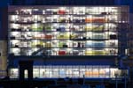 Terrence Donnelly Center for Cellular and Biomolecular Research: painted colored walls enliven the building after dark.