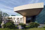 New Jiang Wan Cultural Center: the main entrance features a cantilevered canopy