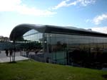 Experimental Media and Performing Arts Center (EMPAC) at Rensselaer Polytechnic Institute; east entrance at the top of the hill